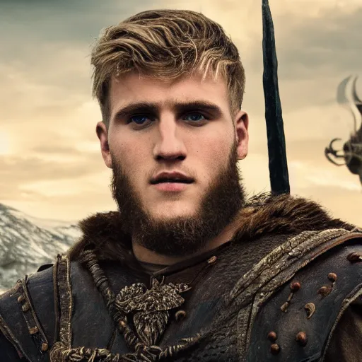 Image similar to jake paul in vikings 4 k detailed super realistic