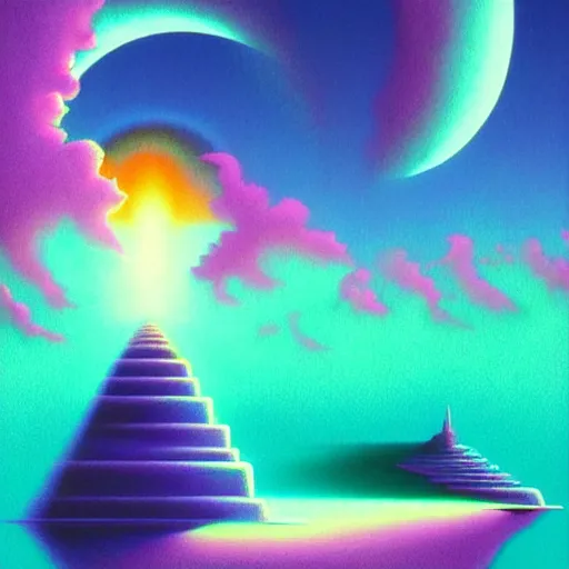 Prompt: beautiful vaporwave ombre detailed realistic illustration of a void, cinematic, chris moore, beeple, rob gonsalves, paul lehr, john stephens, archan nair, anton fadeev, josan gonzalez, hi - fructose, artgerm, wlop, 8 k