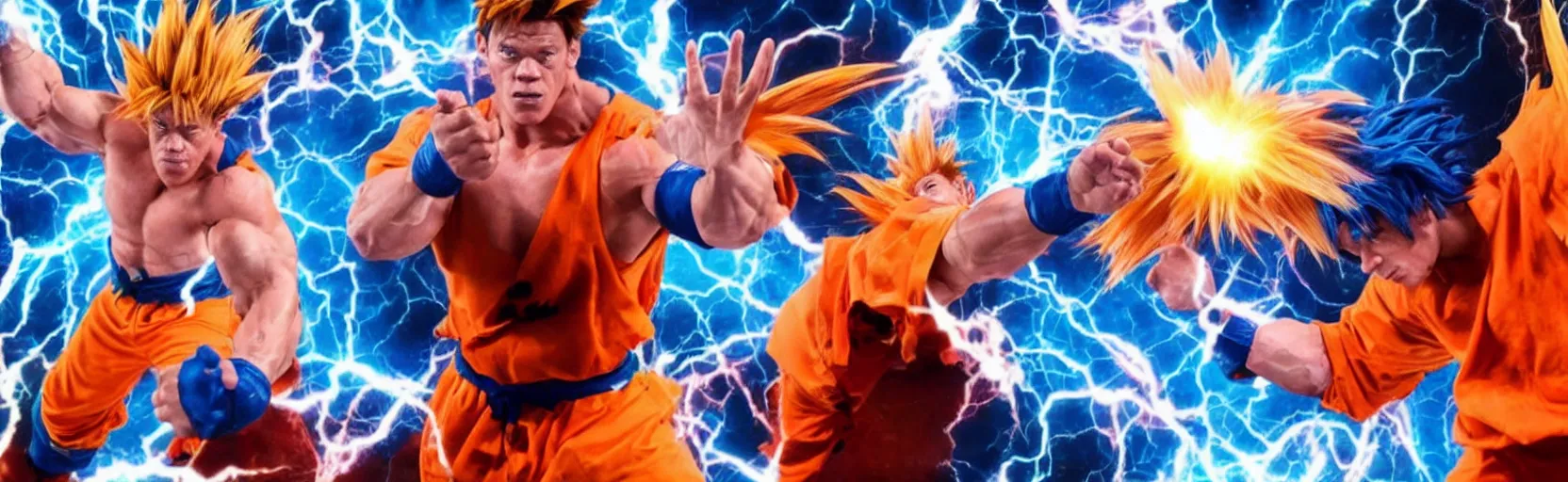 Image similar to ' john cena'as'goku ', cinematic scene, award winning