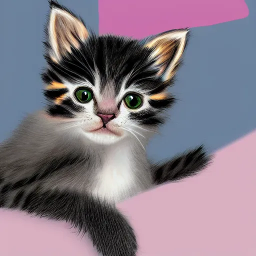 Image similar to a very cute kitten, pastel colours, digital art, extremely realistic and detailed 4k