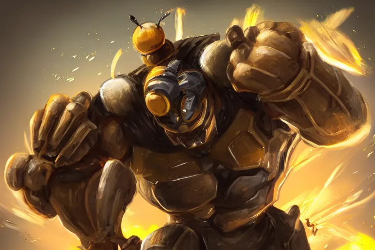 Image similar to gigachad super strong buff bee, headshot photo, concept art by Feng Zhu, 4K, UHD, High quality, trending on ArtStation HQ, Digital art