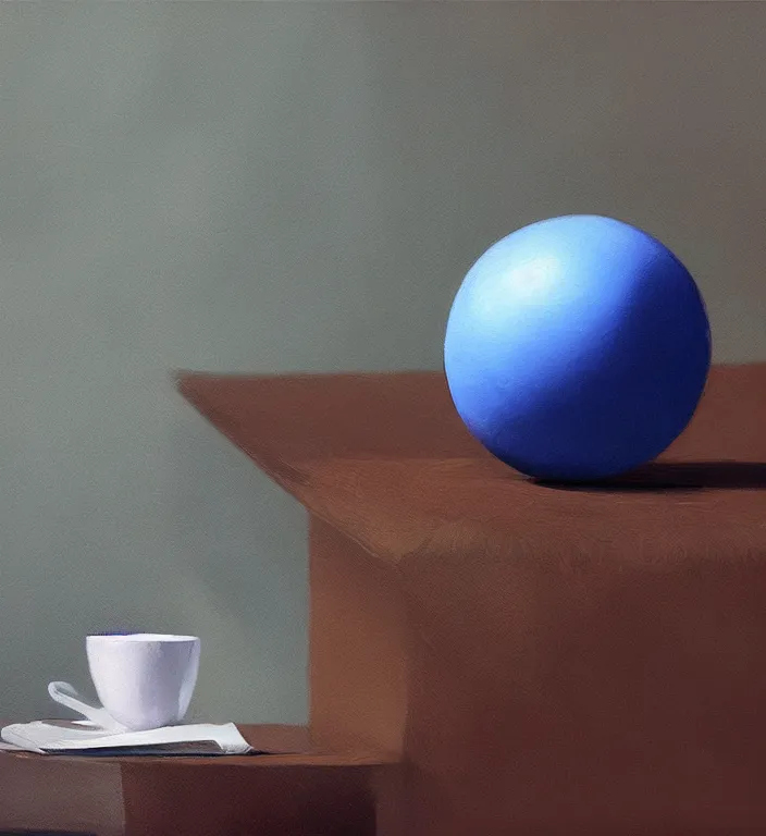 Image similar to a blue ball on a table, digital artwork by Wlop and Feng Zhu