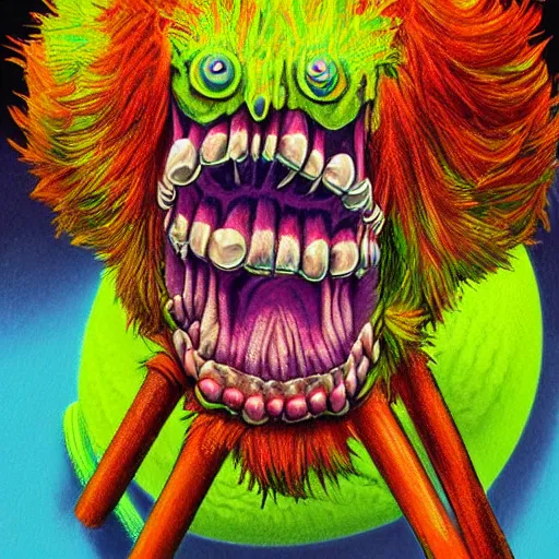 Image similar to a tennis ball monsters, colorful, digital art, fantasy, magic, chalk, trending on artstation, ultra detailed, professional illustration by basil gogos