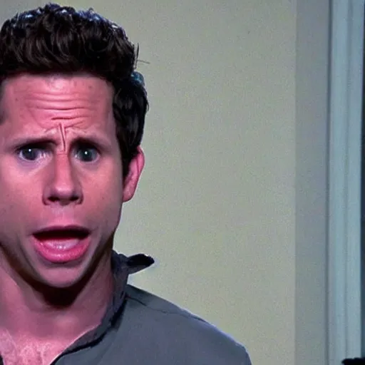 Prompt: dennis reynolds the golden god, untethered and his rage knowing no bounds