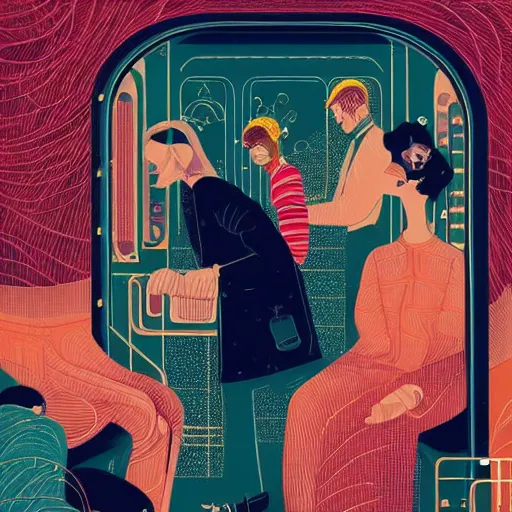 Image similar to parisian subway life, illustration by victo ngai, studio muti, malika favre