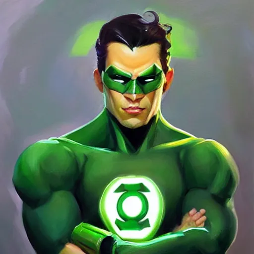 Image similar to greg manchess portrait painting of green lantern as overwatch character, medium shot, asymmetrical, profile picture, organic painting, sunny day, matte painting, bold shapes, hard edges, street art, trending on artstation, by huang guangjian and gil elvgren and sachin teng