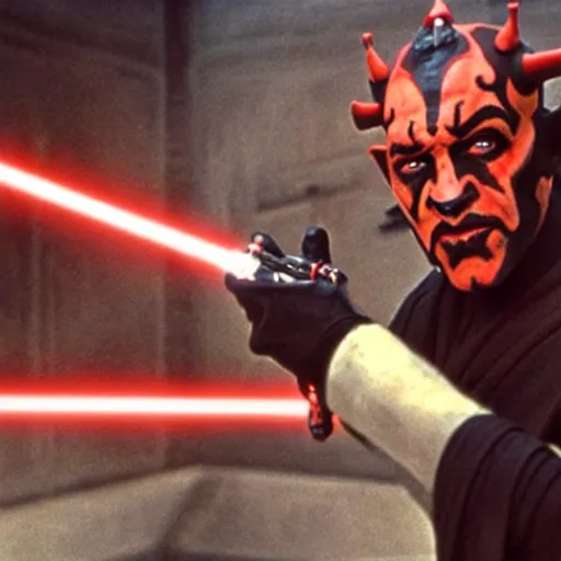 Image similar to a film still of Darth Maul in Star Wars released in the 70s