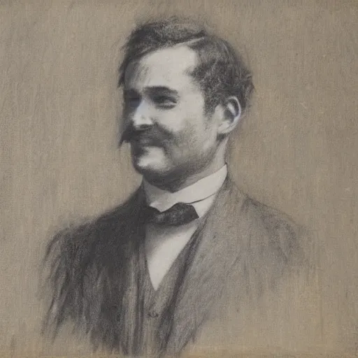 Image similar to portrait of an action hero, suit, tie, smile, by alfred stevens in charcoal