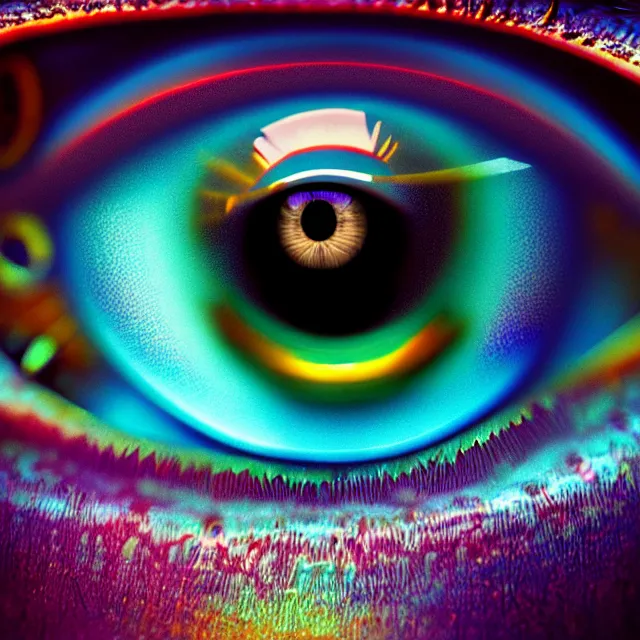 Prompt: macro shot of the iris eye, eye of horus, centered eye, symmetry, colorful, sharp and focus, ultra detailed, beautifully lit, in the art style of marc simonetti