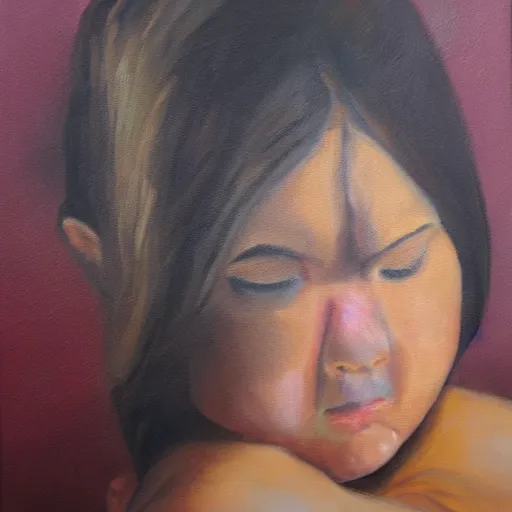 Image similar to She's going through a rollercoaster of emotions, oil painting