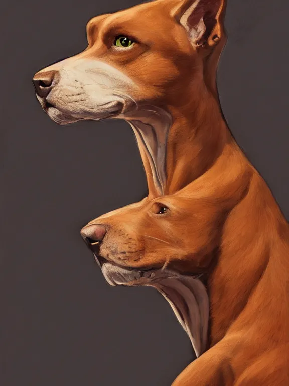 Image similar to an ultradetailed beautiful portrait painting of a original sonic character based off of a strong elegant brown pitbull, side view, oil painting, high resolution, by ilya kuvshinov, sonic oc, brown fur, furry, greg rutkowski and makoto shinkai