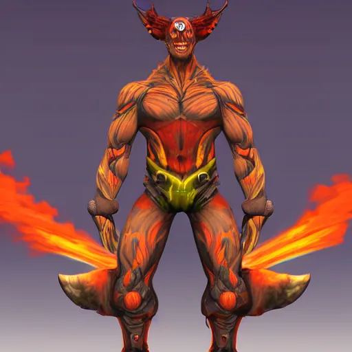 Prompt: Infernal demon engineer with overalls, muscular fullbody frame, high resolution