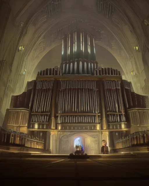 Prompt: pipe organ, single subject, smoke, ghosts, scenic full shot, ambient lighting, detailed face, by makoto shinkai, stanley artgerm lau, wlop, rossdraws