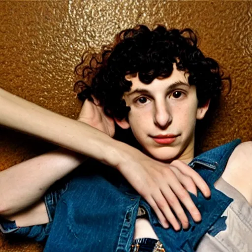 Image similar to finn wolfhard showing his arm pits, by nan goldin, by larry clark, by terry richardson, fashion, vman magazine