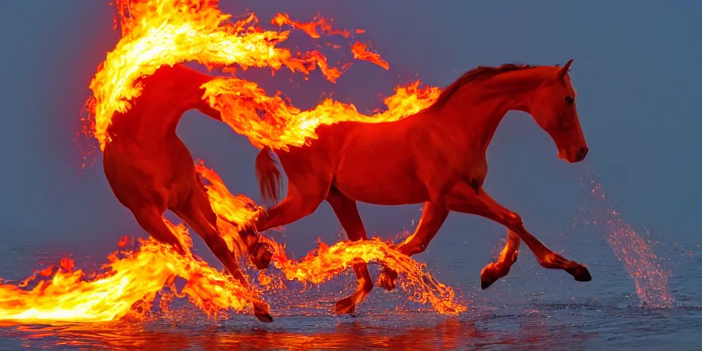 Image similar to horse made of fire running on water