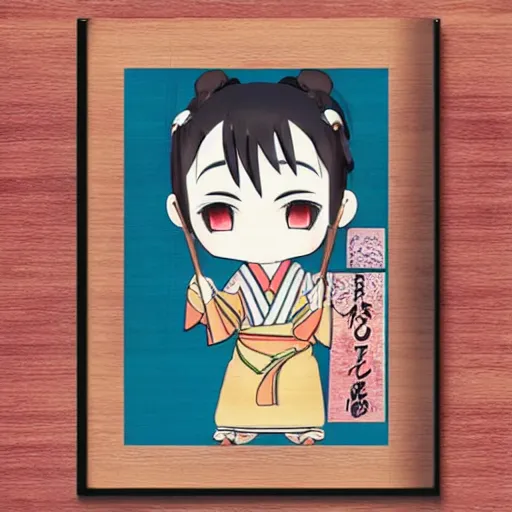 Image similar to character face concept art of a singular kawaii chibi in the sytle of japanese wood print, on simple background, water color nendoroid, anime waifu, ukiyoe