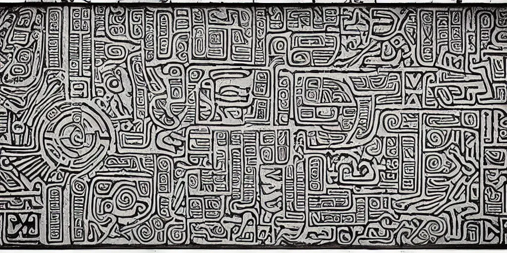 Image similar to mayan hieroglyph blueprints to a spaceship