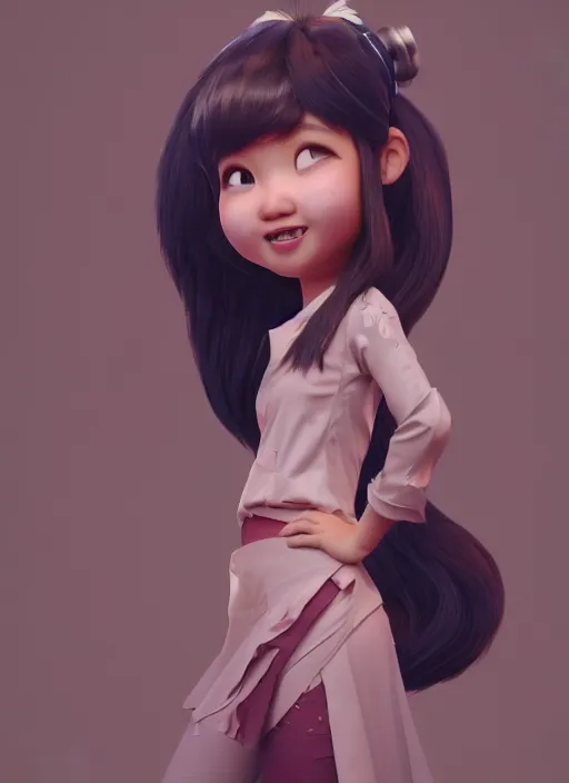 Prompt: a cute asian girl singing, flowing hair in the style of pixar animation, mid-shot, award winning, hyper detailed, studio lighting, artstation, octane renderer, unreal engine