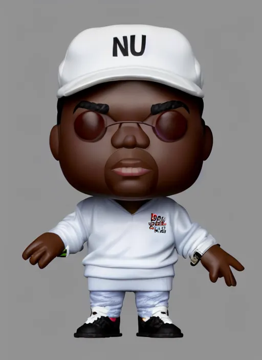 Image similar to full body 3 d render of notorious big as a funko pop, studio lighting, white background, blender, trending on artstation, 8 k, highly detailed