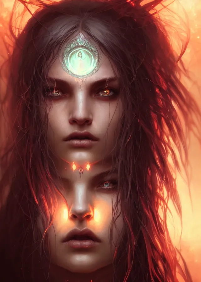 Image similar to Necromancer Sorceress face close-up macro in center, fantasy magic, undercut hairstyle, dark light night, intricate, elegant, sharp focus, illustration, highly detailed, digital painting, concept art, matte, art by WLOP and Artgerm and Greg Rutkowski and Alphonse Mucha, masterpiece