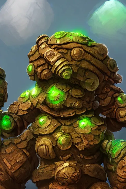 Image similar to zelda fantasy art giant golem troll wood rock greeble gemstone, global illumination ray tracing hdr fanart arstation by sung choi and eric pfeiffer and gabriel garza and casper konefal