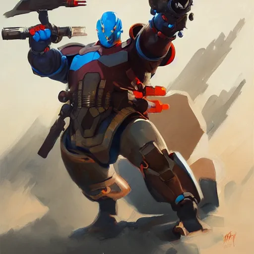 Prompt: greg manchess portrait painting of armored yondu udonta as overwatch character, medium shot, asymmetrical, profile picture, organic painting, sunny day, matte painting, bold shapes, hard edges, street art, trending on artstation, by huang guangjian and gil elvgren and sachin teng