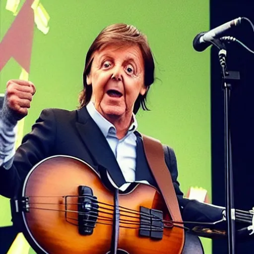 Image similar to Paul McCartney playing fortnite