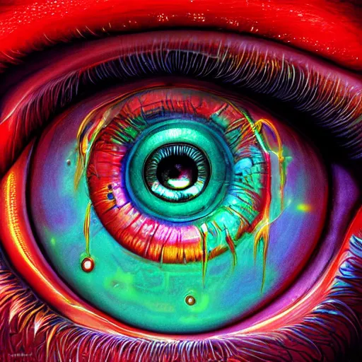 Prompt: photorealistic eye monster in the style of michael whelan. hyperdetailed photorealism, 1 0 8 megapixels, amazing depth, high resolution, 3 d shading, 3 d finalrender, 3 d cinematic lighting, glowing rich colors, psychedelic overtones, artstation concept art.