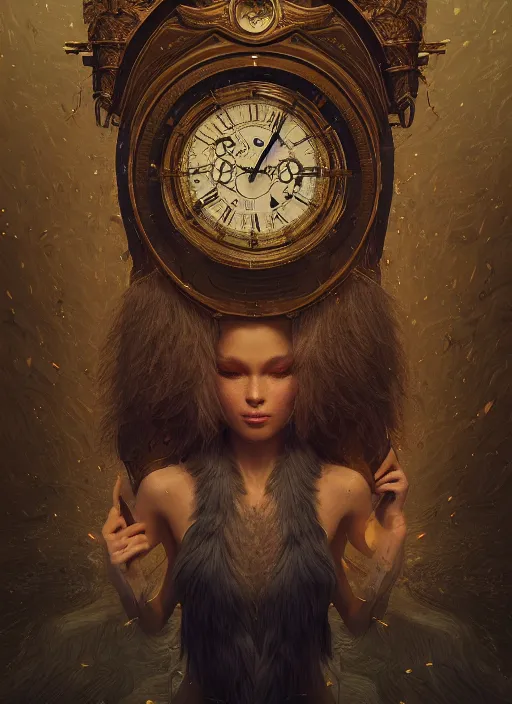 Image similar to the clocks made of men, au naturel, hyper detailed, digital art, trending in artstation, cinematic lighting, studio quality, smooth render, unreal engine 5 rendered, octane render, art style by klimt and nixeu and ian sprigger and wlop and krenz cushart