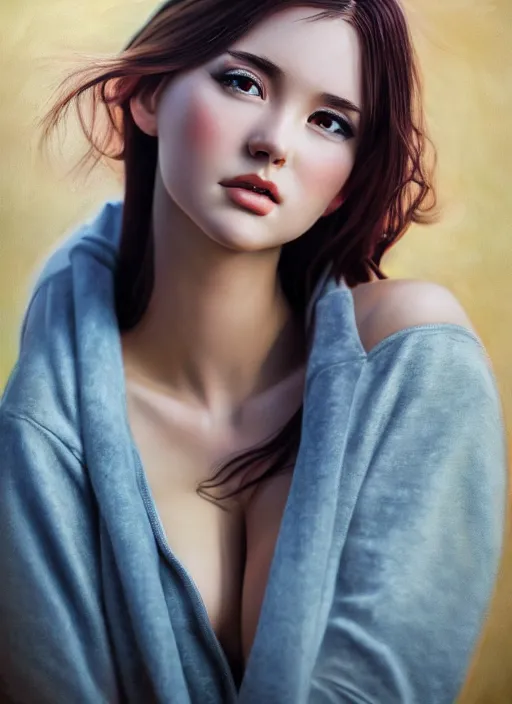 Image similar to high angle photo of a gorgeous young woman in the style of stefan kostic, realistic, 1 / 2 body shot, 8 5 mm art lens, f 1. 2, sharp focus, 8 k high definition, insanely detailed, intricate, elegant, art by stanley lau and artgerm