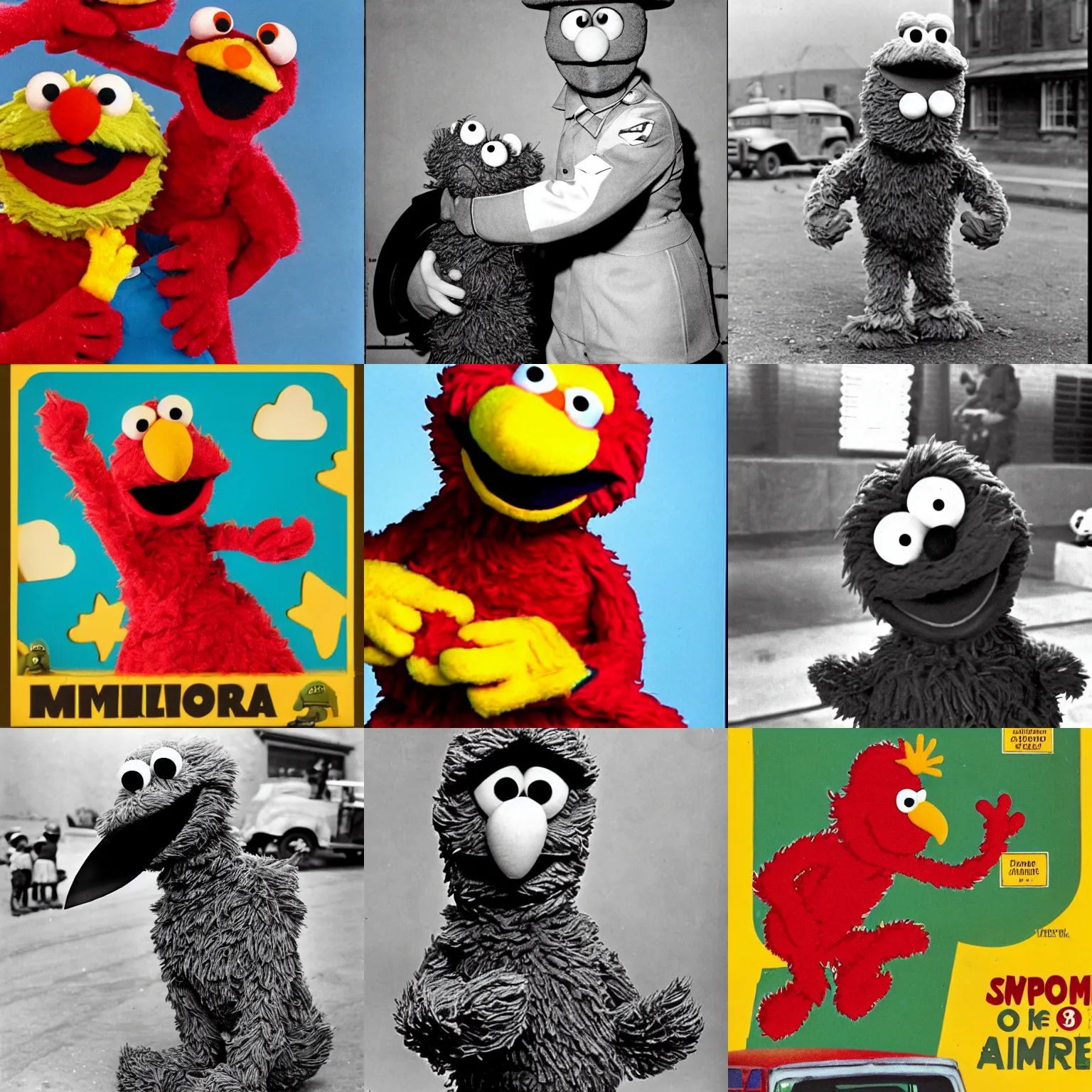 Prompt: Sesame Streets Elmo in the army, in WW2