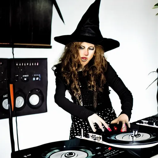 Image similar to a witch on the dj decks