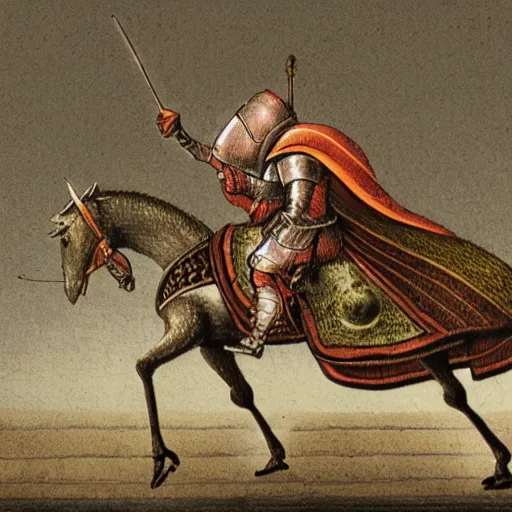 Image similar to illustration of a knight riding a snail