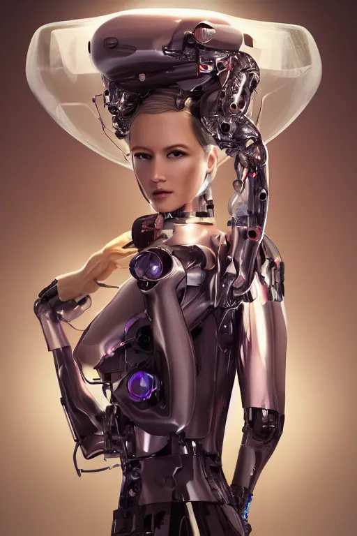 Image similar to a beautiful half body image of a futuristic android with body made of translucent plastic, long hair made of colored cellophane with mechanical internal parts, symmetrical and realistic proportions by Irakli Nadar, tom bagshaw, Charlie Bowater with details by Jason Felix, furio tedeschi, face by ilya kuvshinov, artgerm, cinematic backlit lighting, beauty retouch, elite, photo realistic, octane render, hyper real, ultra detailed, trending on artstation pinterest and deviantart