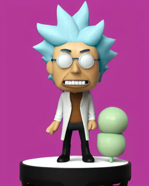 Image similar to full body 3d render of Rick Sanchez as a funko pop, studio lighting, white background, blender, trending on artstation, 8k, highly detailed