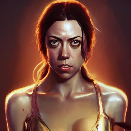 Image similar to aubrey plaza, d & d, fantasy, portrait, highly detailed, digital painting, trending on artstation, concept art, sharp focus, illustration, art by artgerm and greg rutkowski and magali villeneuve