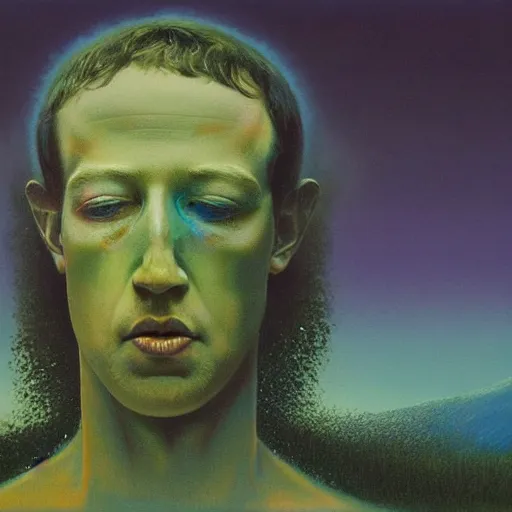 Image similar to zuckerberg as a zdzisław beksinski painting, godlike, surreal