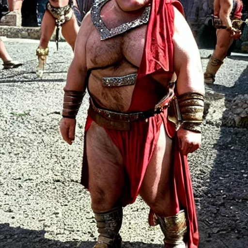 Image similar to Danny DeVito dressed as a gladiator in the streets of Ancient Rome