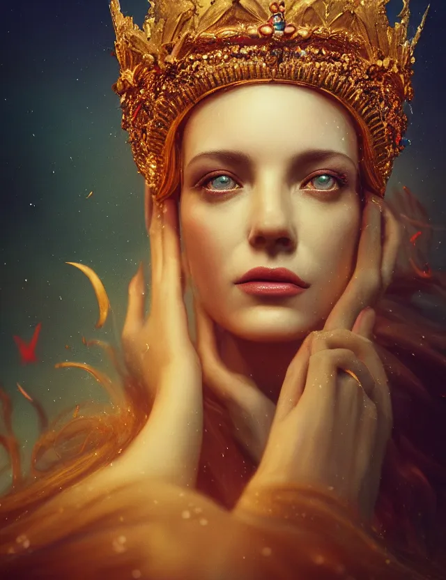 Image similar to blurred background. close-up portrait of a goddess in crown, by Anne Bachelier by Anka Zhuravleva, Anato Finnstark and Alena Aenami, Angus McKie, Anton Fadeev, octane render, unreal engine, cinematic counter light, high detail, octane render, 4k