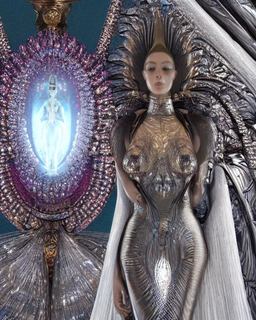 Prompt: a highly detailed metahuman 4 k close up render of an alien goddess bella hadid monument shiva in iris van herpen dress schiaparelli in diamonds crystals swarovski and jewelry iridescent in style of alphonse mucha gustav klimt trending on artstation made in unreal engine 4