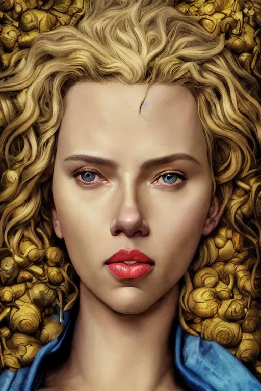 Image similar to A fantasy comic book style portrait painting of Scarlett Johansson, Margot Robbie, as an Atlantean Reptilian Warrior, Mystical Valkyrie, François Boucher, Oil Painting, unreal 5, DAZ, hyperrealistic, octane render, Regal, Refined, Detailed Digital Art, RPG portrait, William-Adolphe Bouguereau, Michael Cheval, Walt Disney (1937), Steampunk, dynamic lighting, Highly Detailed, Cinematic Lighting, Unreal Engine, 8k, HD