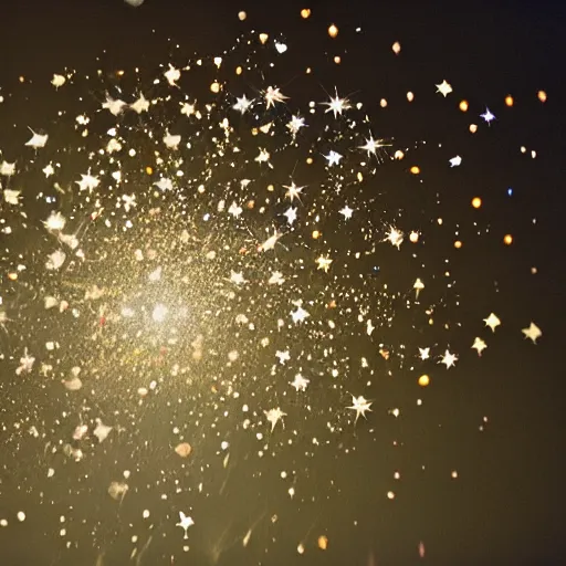 Image similar to A handful of gemstones thrown into the air just after sunset, medium format camera, 85mm lens, flash photography with a long exposure