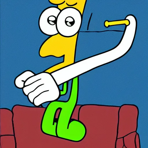 Prompt: squidward from spongebob squarepants holding a hammer, intricate abstract, cartoon by stephen hillenburg