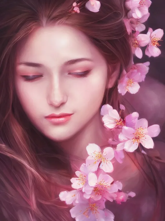 Prompt: a ultradetailed beautiful portrait of a wonderful cherry blossom with soft and peaceful colours, dynamic lighting, cinematic lighting, etheric, oil panting, high resolution, 4 k, by artgerm