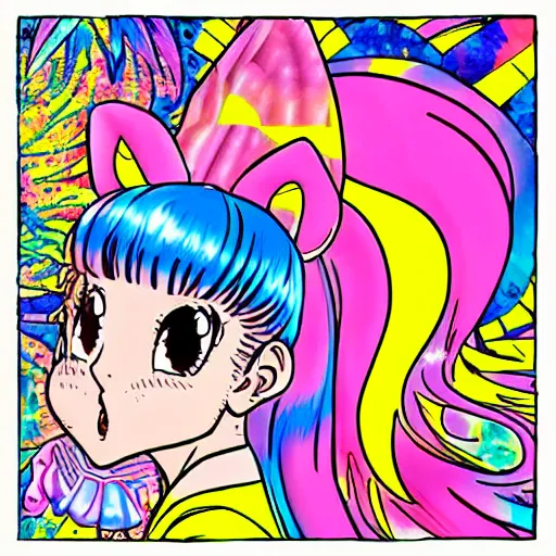 Image similar to Lisa Frank and 1990\'s manga collaboration