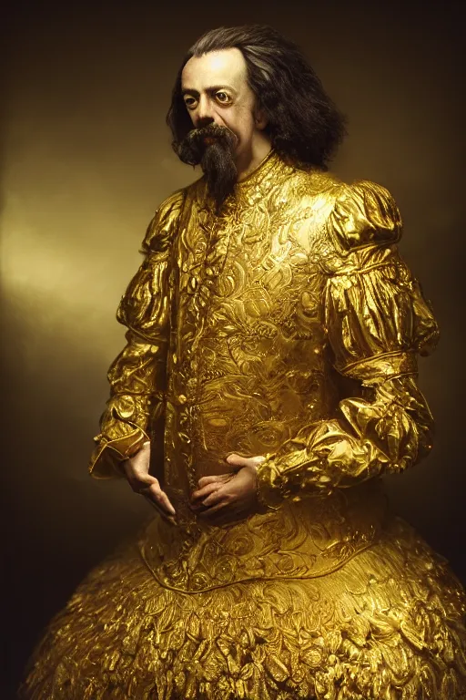 Prompt: extremely detailed studio portrait of peter the great, full body, soft light, golden glow, award winning photo by michal karcz and yoshitaka amano