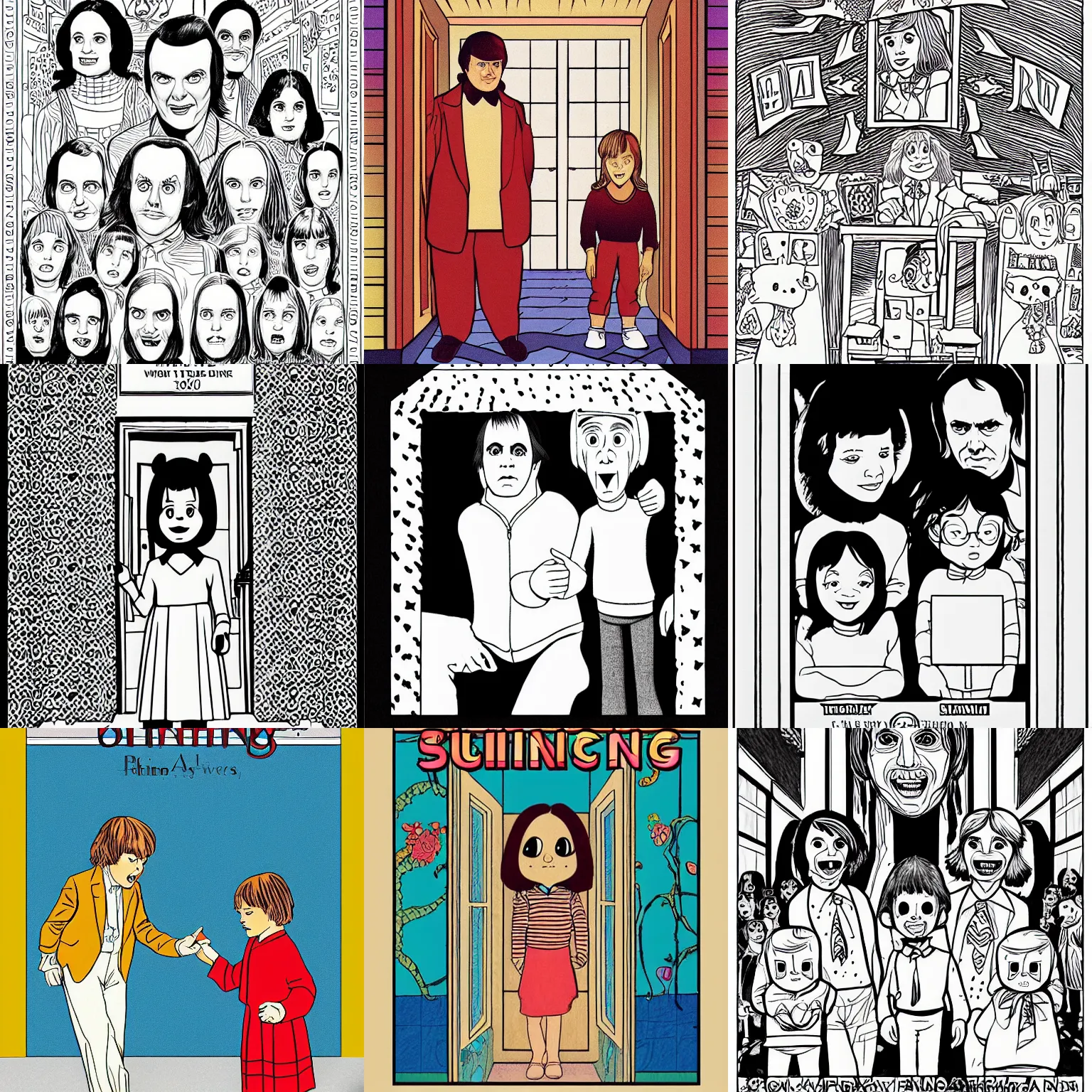 Prompt: The Shining (1980) Coloring Book for Kids, cute characters, EPub scan