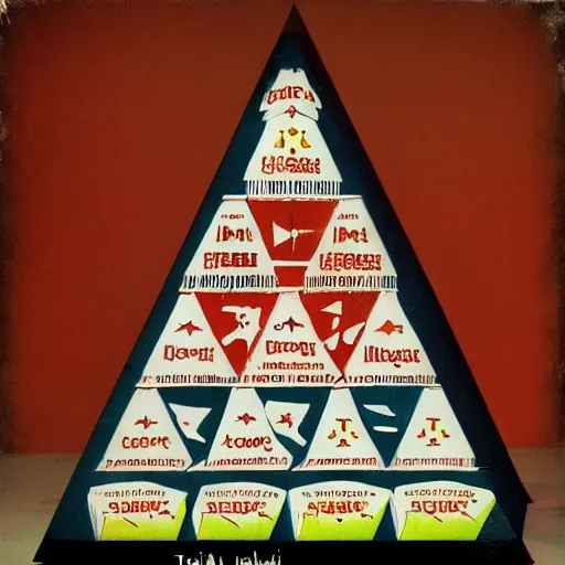 Image similar to oldschool 8 0 s pyramid!!! triangular!!! cardboard!!! soviet ussr milk pack, blue, red, white, in game pathologic 2, unreal engine,