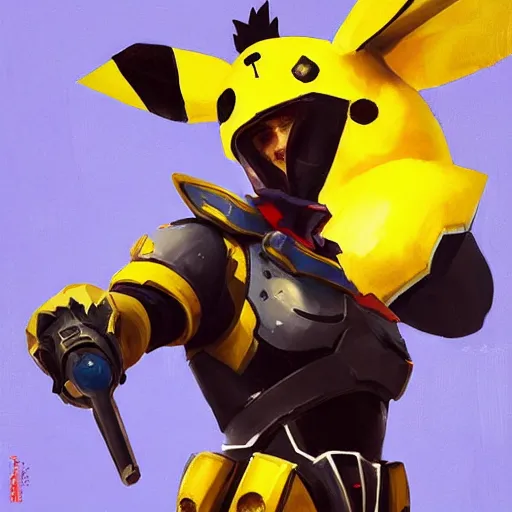 Image similar to greg manchess portrait painting of partially armored pikachu as overwatch character, medium shot, asymmetrical, profile picture, organic painting, sunny day, matte painting, bold shapes, hard edges, street art, trending on artstation, by huang guangjian and gil elvgren and sachin teng