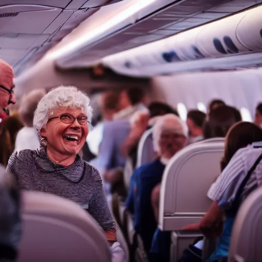 Prompt: old people dancing, inside airplane, 4k